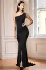 Simple Black One Shoulder Mermaid Bridesmaid Dress with Slit sold by Zapaka