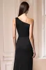 Simple Black One Shoulder Mermaid Bridesmaid Dress with Slit sold by Zapaka