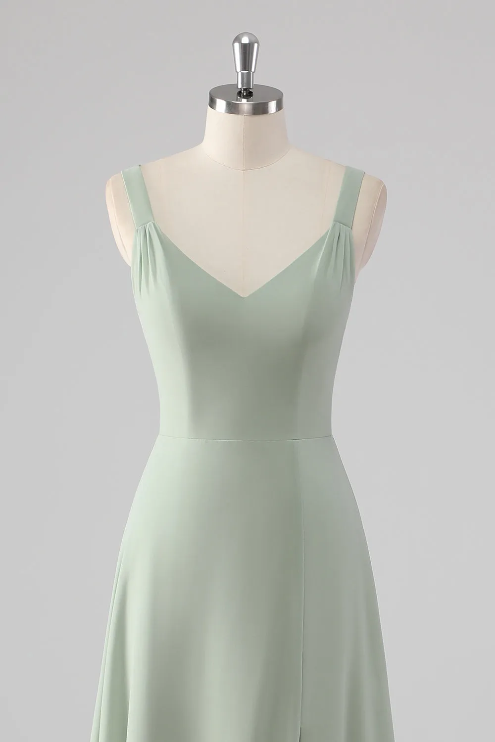 Chiffon V-Neck Sage Green A Line Bridesmaid Dress with Slit sold by Zapaka product image thumbnail 4