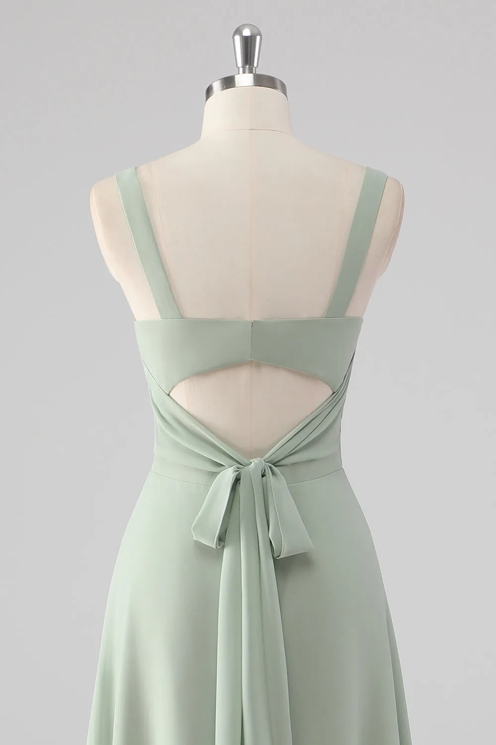 Chiffon V-Neck Sage Green A Line Bridesmaid Dress with Slit sold by Zapaka product image thumbnail 5