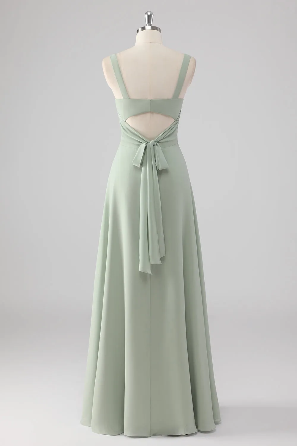 Chiffon V-Neck Sage Green A Line Bridesmaid Dress with Slit sold by Zapaka product image thumbnail 2