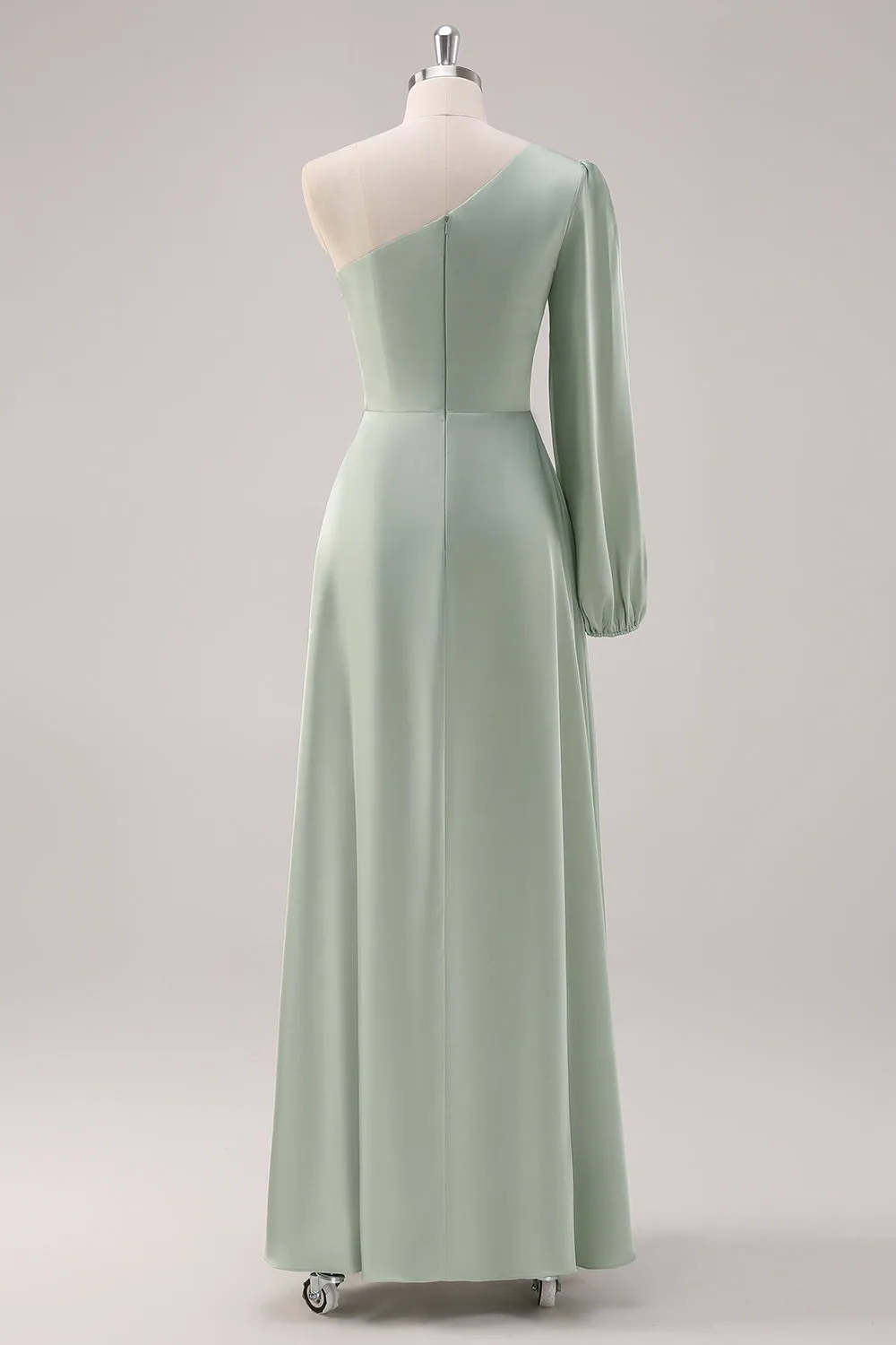 Sage Green A Line One Shoulder Bridesmaid Dress with Slit sold by Zapaka product image thumbnail 2