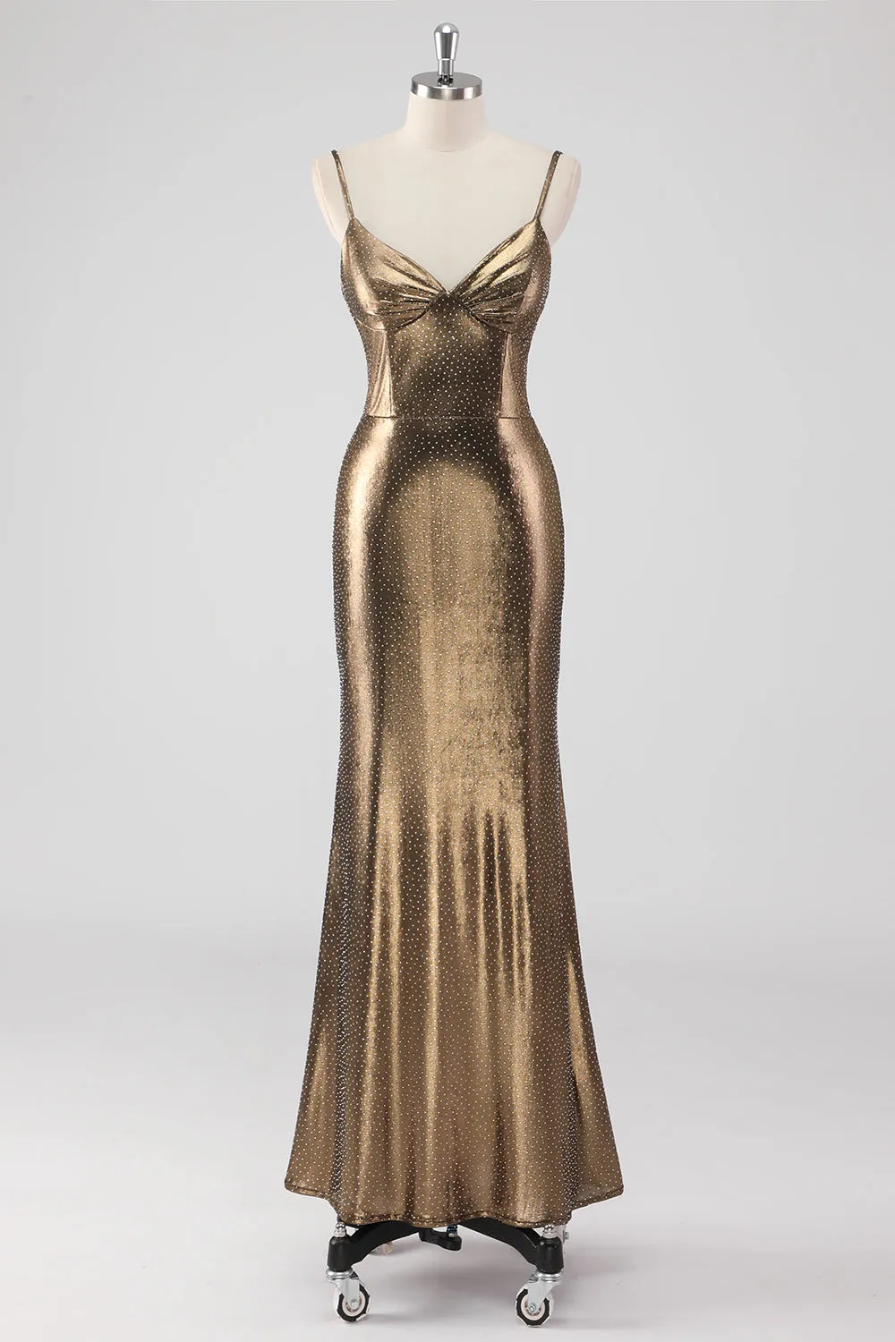 Golden Mermaid Spaghetti Straps Beaded Long Formal Dress sold by Zapaka