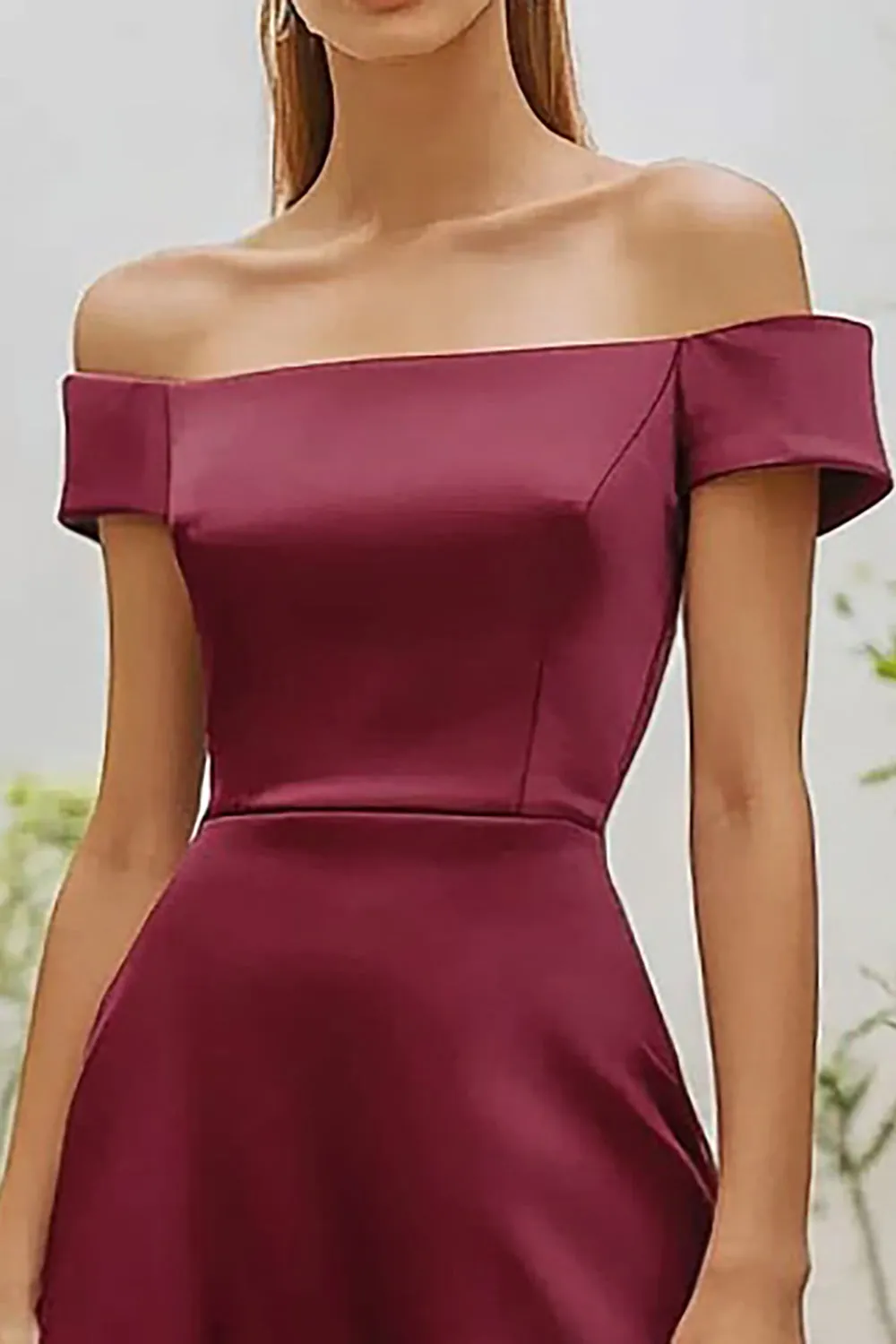 Burgundy Off the Shoulder Satin A-Line Ankle Length Formal Dress sold by Zapaka product image thumbnail 2