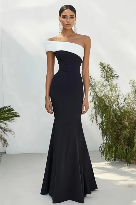 Black Matte Satin Strapless Sheath Long Formal Dress sold by Zapaka