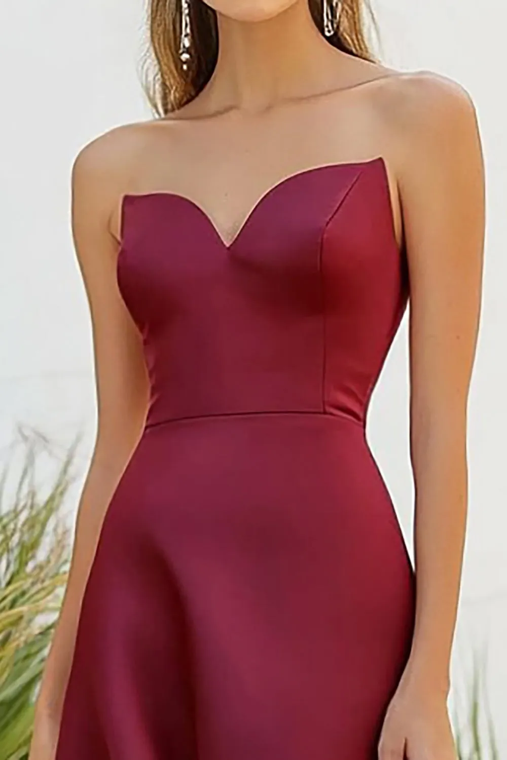 Burgundy Sweetheart Satin A-Line Long Formal Dress sold by Zapaka product image thumbnail 2