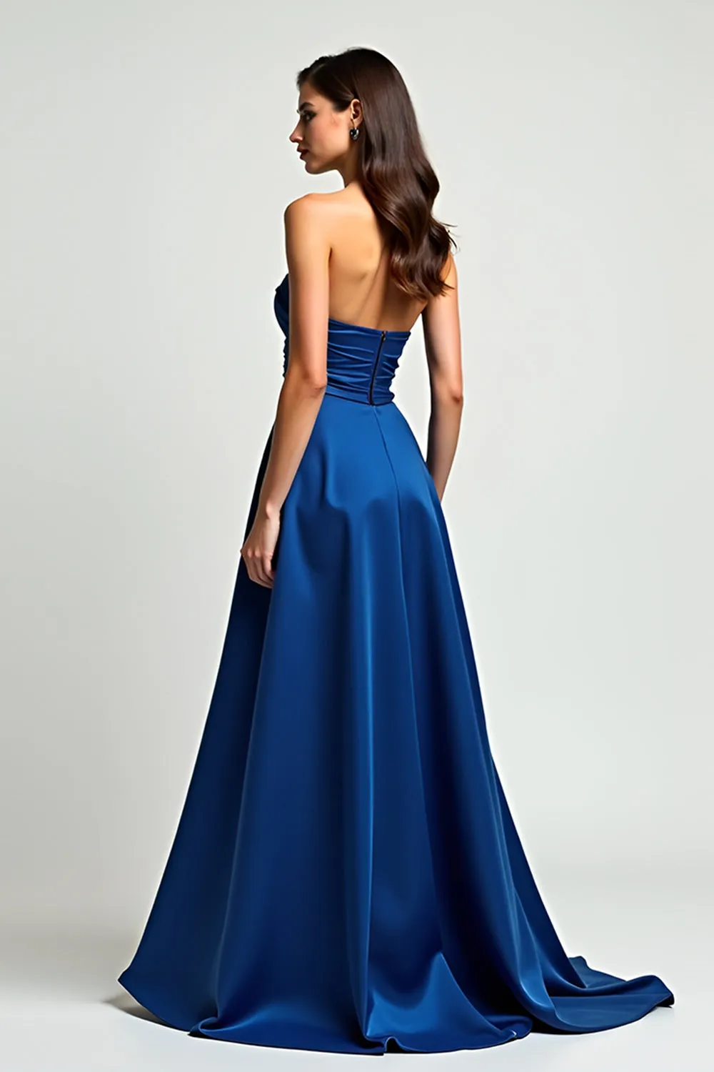 Navy A Line Strapless Satin Ruched Formal Dress sold by Zapaka product image thumbnail 2