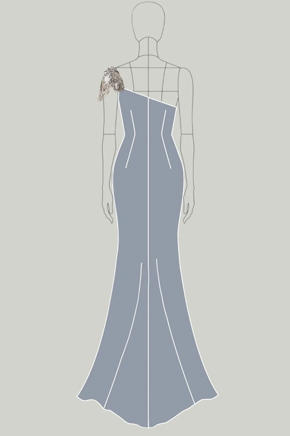 Elegant One Shoulder Dark Grey Satin Formal Dress with 3D Flowers sold by Zapaka product image thumbnail 3