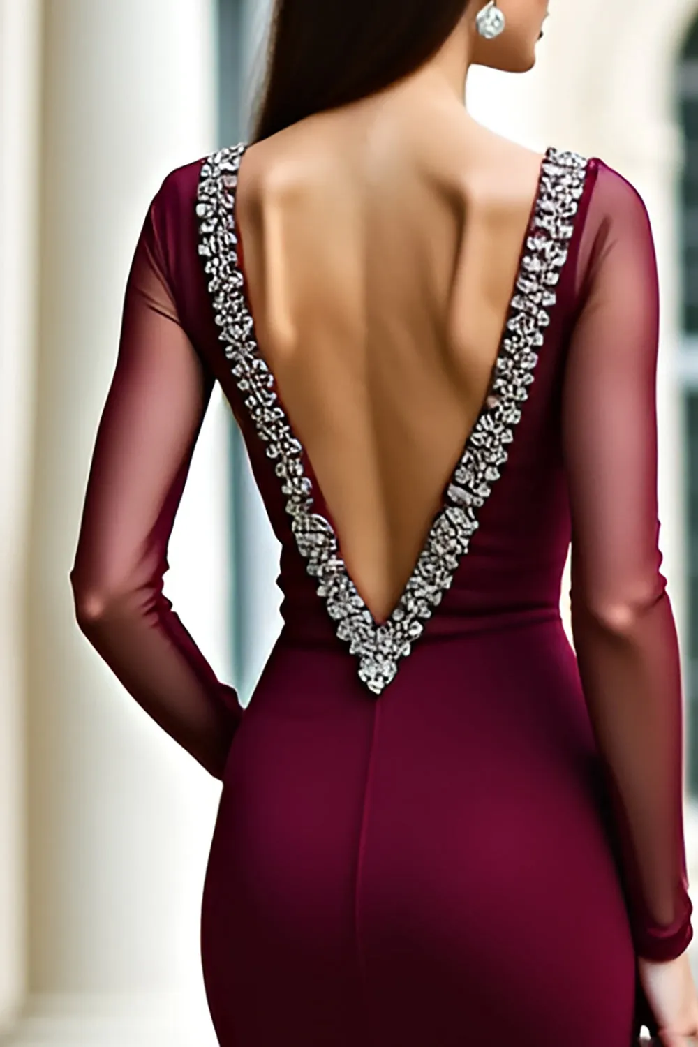 Elegant Mermaid Backless Burgundy Formal Dress with Long Sleeves sold by Zapaka product image thumbnail 5