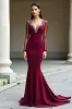Elegant Mermaid Backless Burgundy Formal Dress with Long Sleeves sold by Zapaka