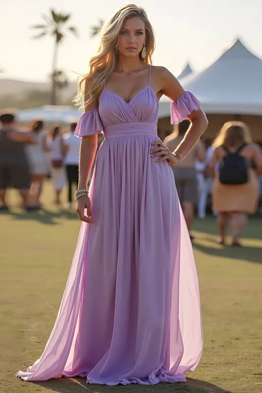 Lilac A Line Spaghetti Straps Chiffon Formal Dress sold by Zapaka