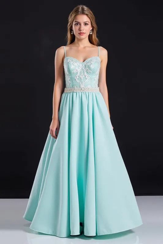 Mint Spaghetti Straps A Line Appliques Prom Dress sold by Zapaka
