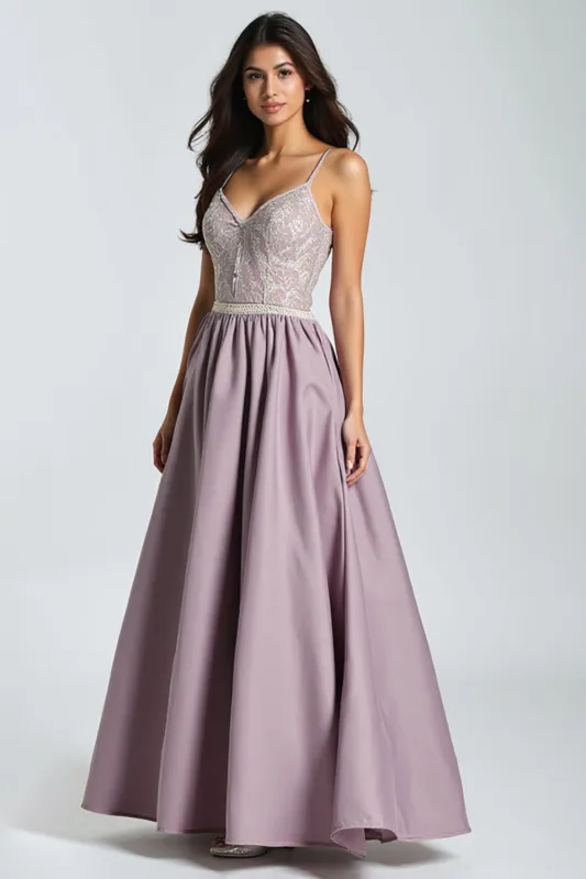 Embroidery Spaghetti Straps Purple A Line Prom Dress sold by Zapaka