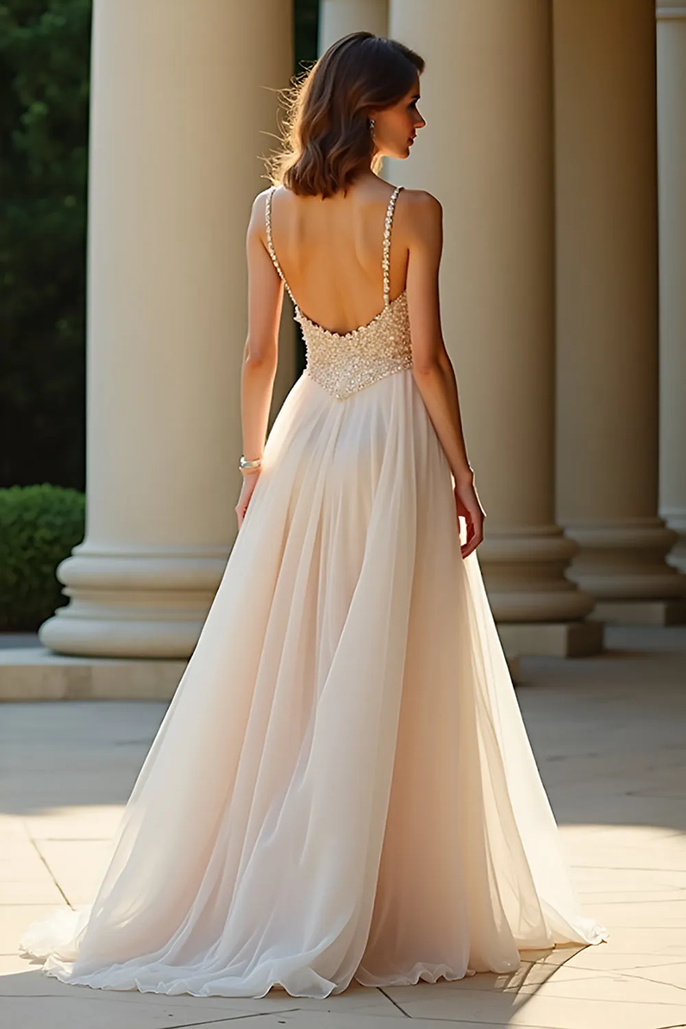 A Line Champagne Spaghetti Straps Long Prom Dress sold by Zapaka product image thumbnail 3