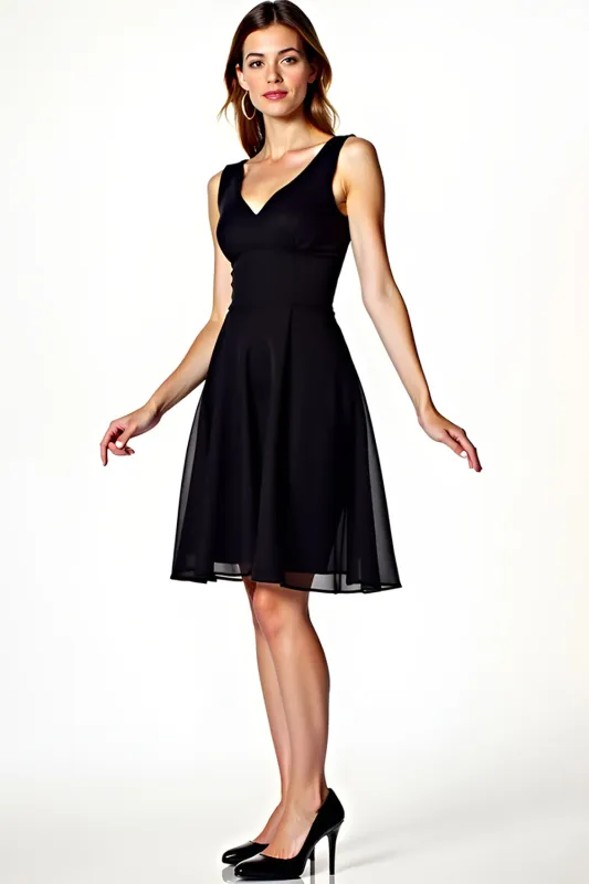 V-Neck A-Line Knee Length Little Black Dress with Open Back sold by Zapaka