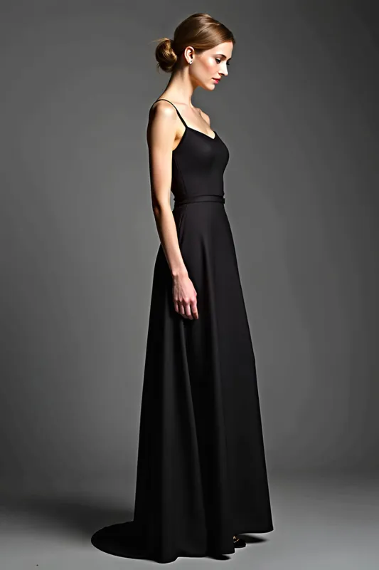 A Line Spaghetti Straps Satin Black Dress sold by Zapaka