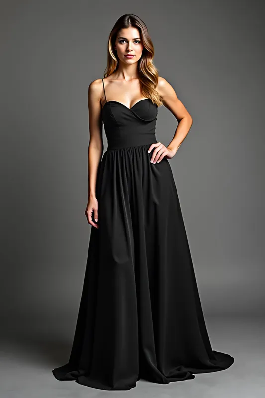 A Line Chiffon Spaghetti Straps Black Dress sold by Zapaka