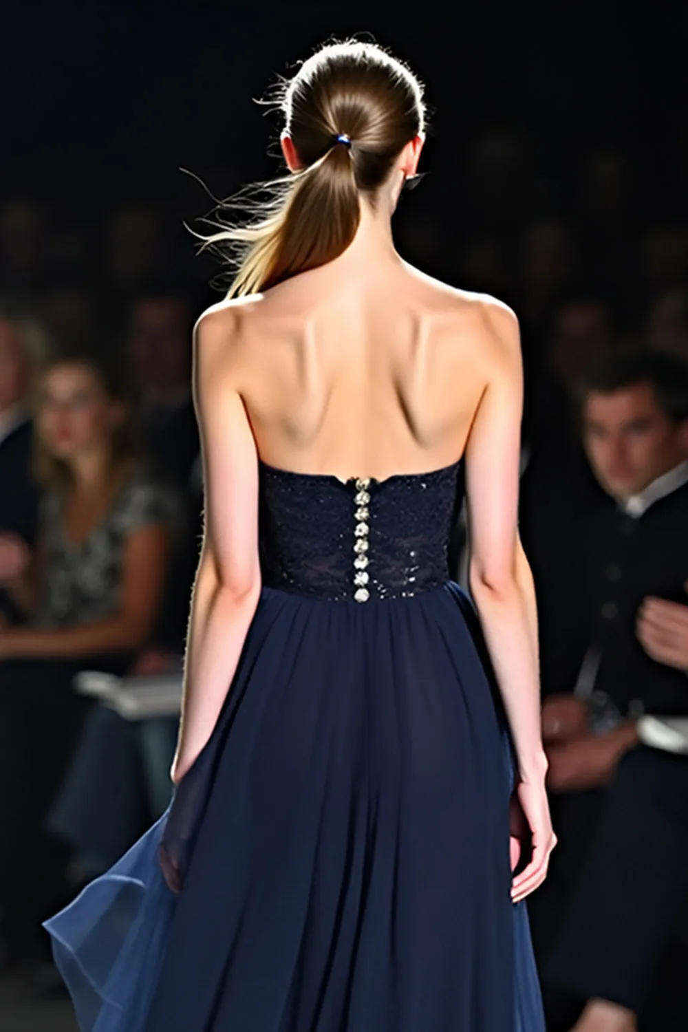 Navy Open Back Sweetheart A-Line Tulle Long Wedding Guest Dress sold by Zapaka product image thumbnail 4