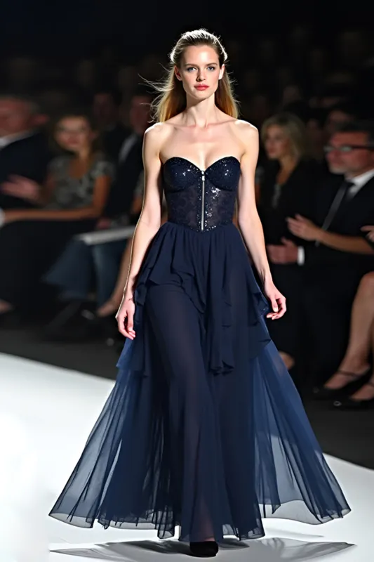 Navy Open Back Sweetheart A-Line Tulle Long Wedding Guest Dress made by Zapaka