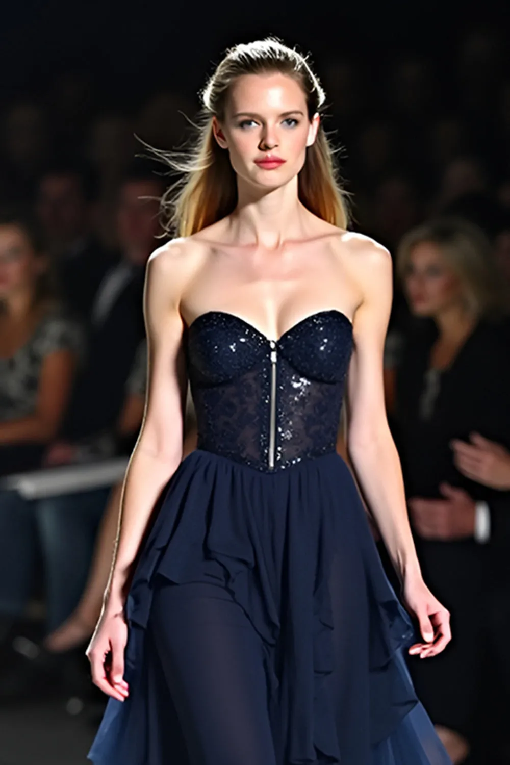 Navy Open Back Sweetheart A-Line Tulle Long Wedding Guest Dress sold by Zapaka product image thumbnail 5