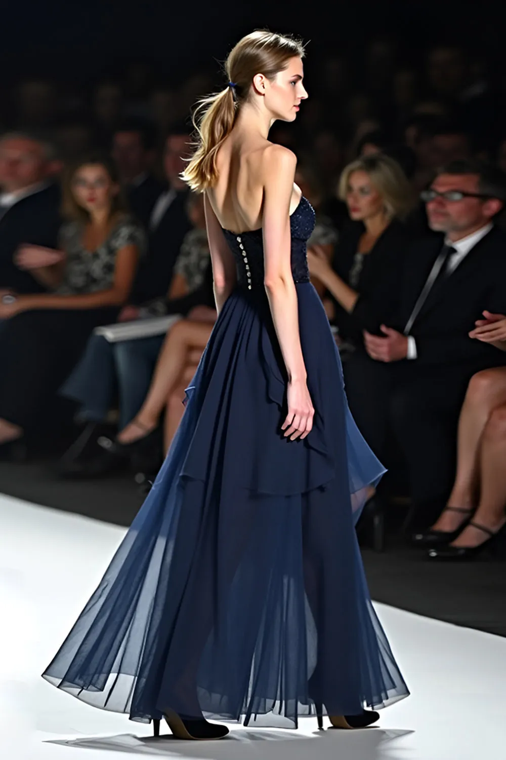 Navy Open Back Sweetheart A-Line Tulle Long Wedding Guest Dress sold by Zapaka product image thumbnail 2