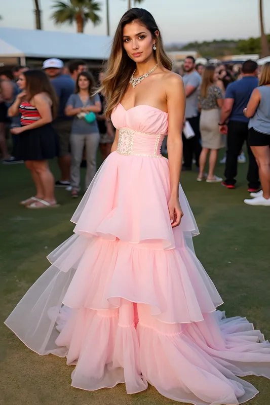 Blush Ruffled A Line Sweetheart Long Gala Dress sold by Zapaka