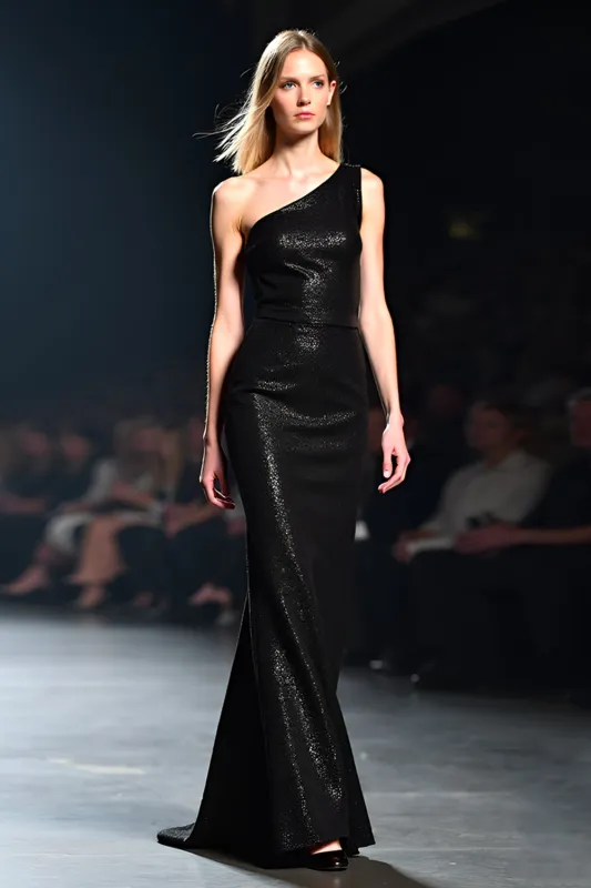 One Shoulder Black Sheath Gala Dress sold by Zapaka
