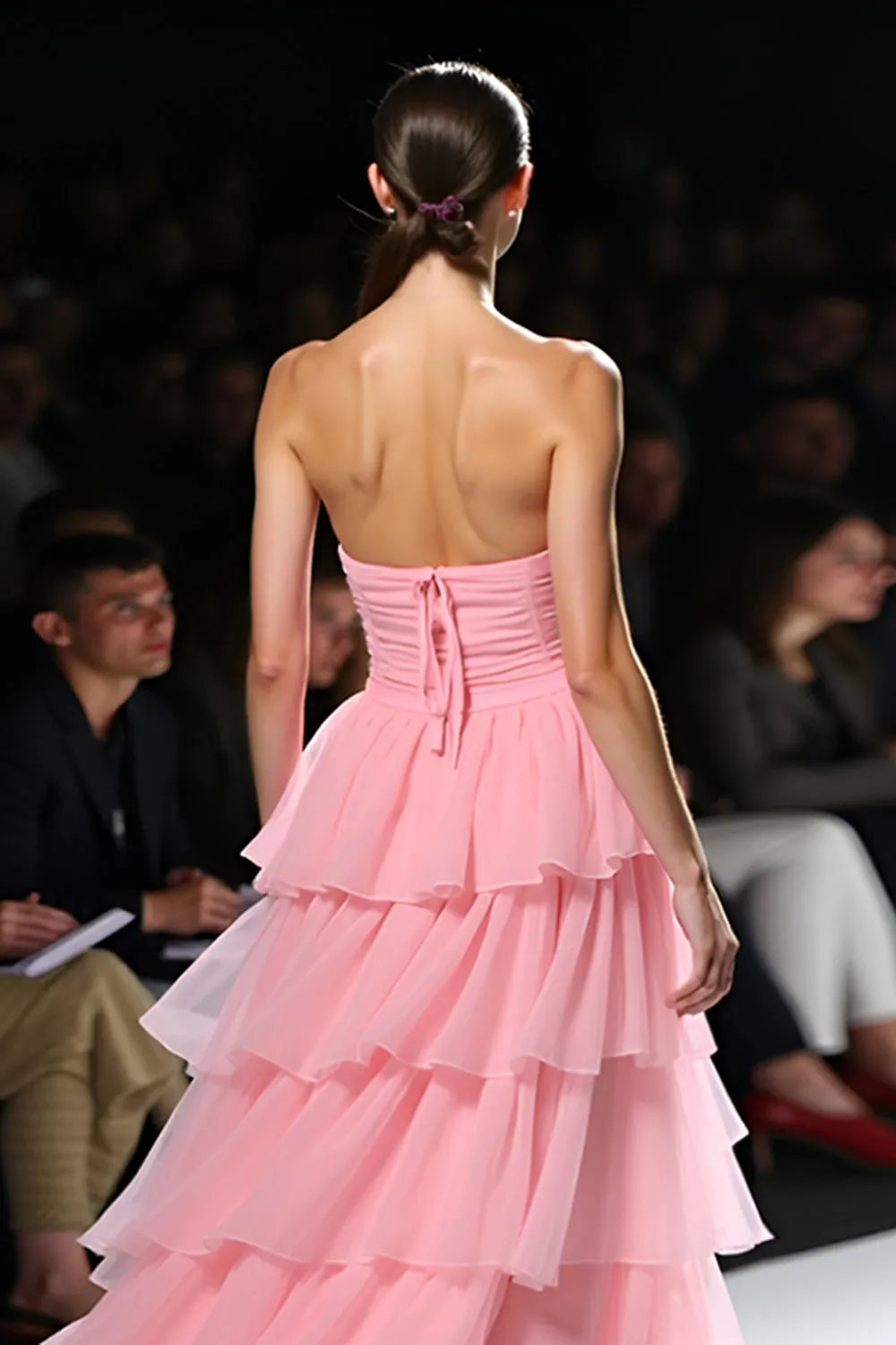 Pink Strapless Tiered A Line Gala Dress with Slit sold by Zapaka product image thumbnail 2