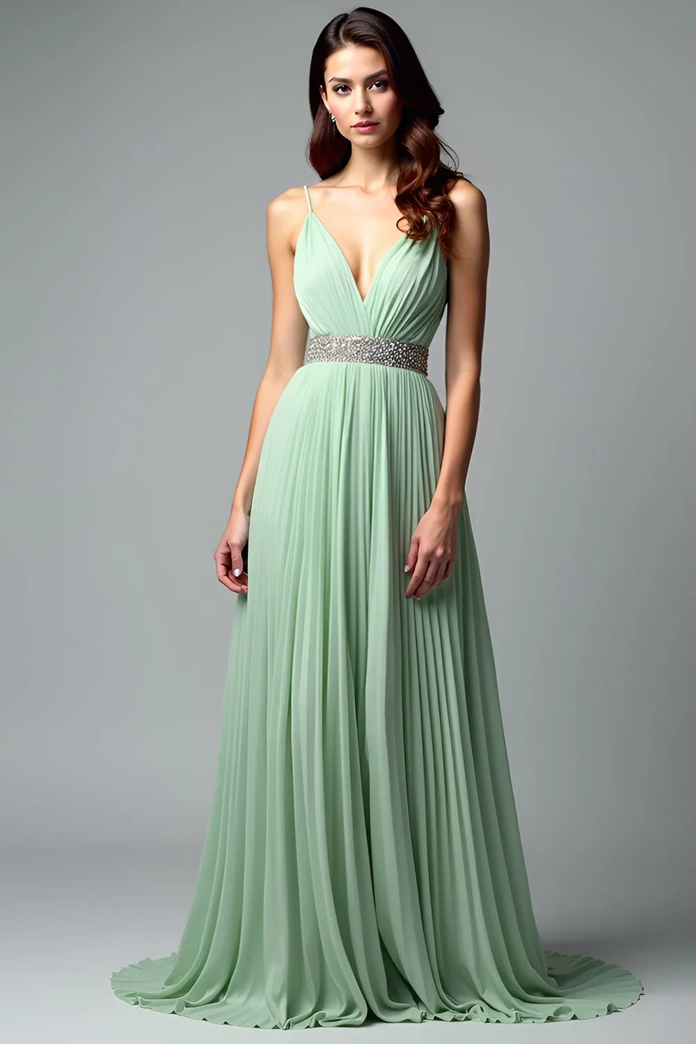 Light Green Ruched A Line Spaghetti Straps Bridesmaid Dress sold by Zapaka