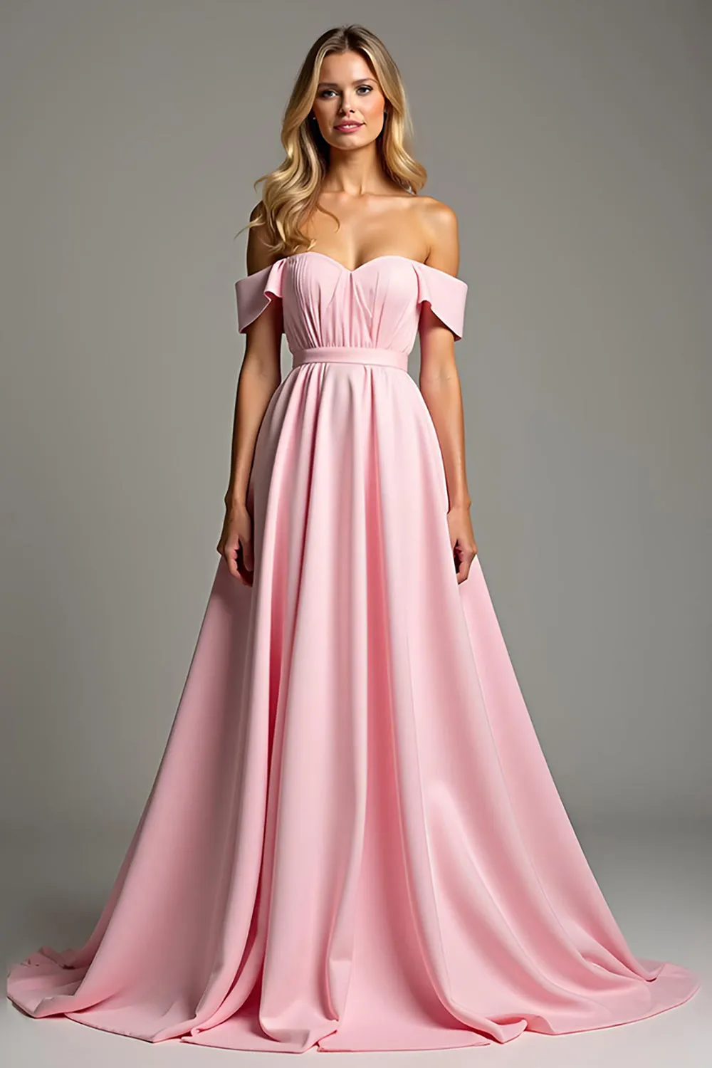 Pink Off the Shoulder Ruched Chiffon A Line Bridesmaid Dress sold by Zapaka