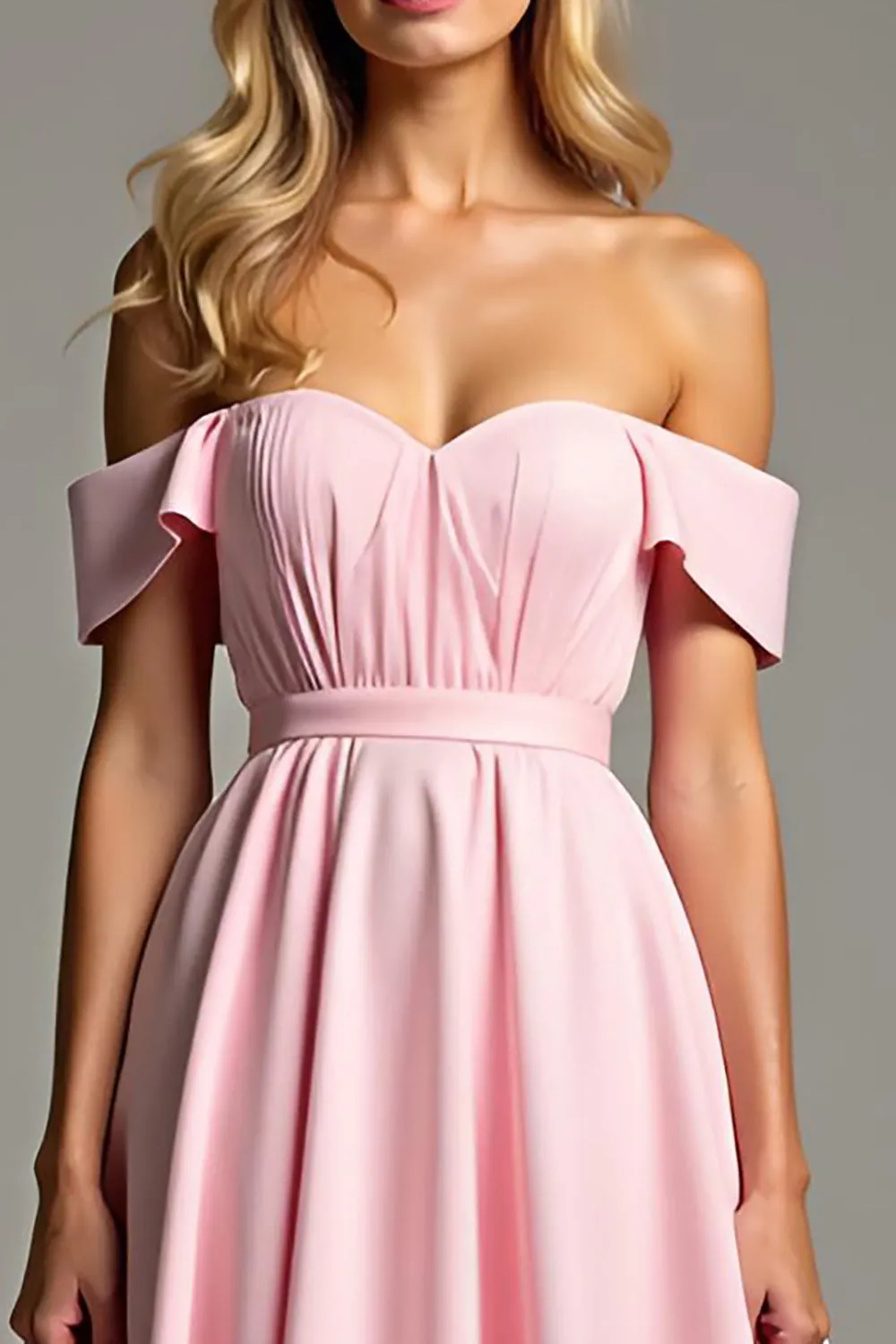 Pink Off the Shoulder Ruched Chiffon A Line Bridesmaid Dress sold by Zapaka product image thumbnail 2