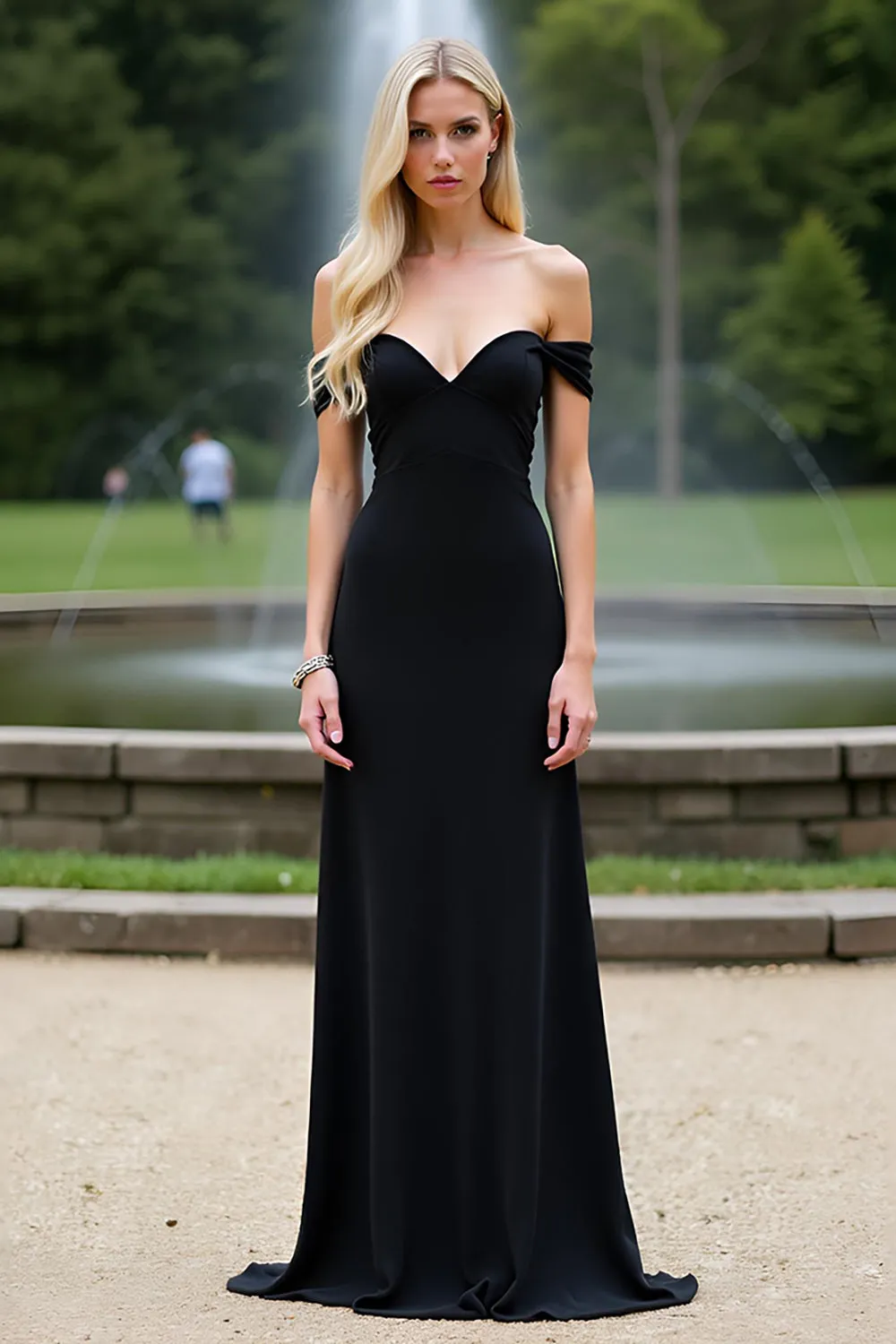 Black Sheath Long Off the Shoulder Chiffon Bridesmaid Dress sold by Zapaka