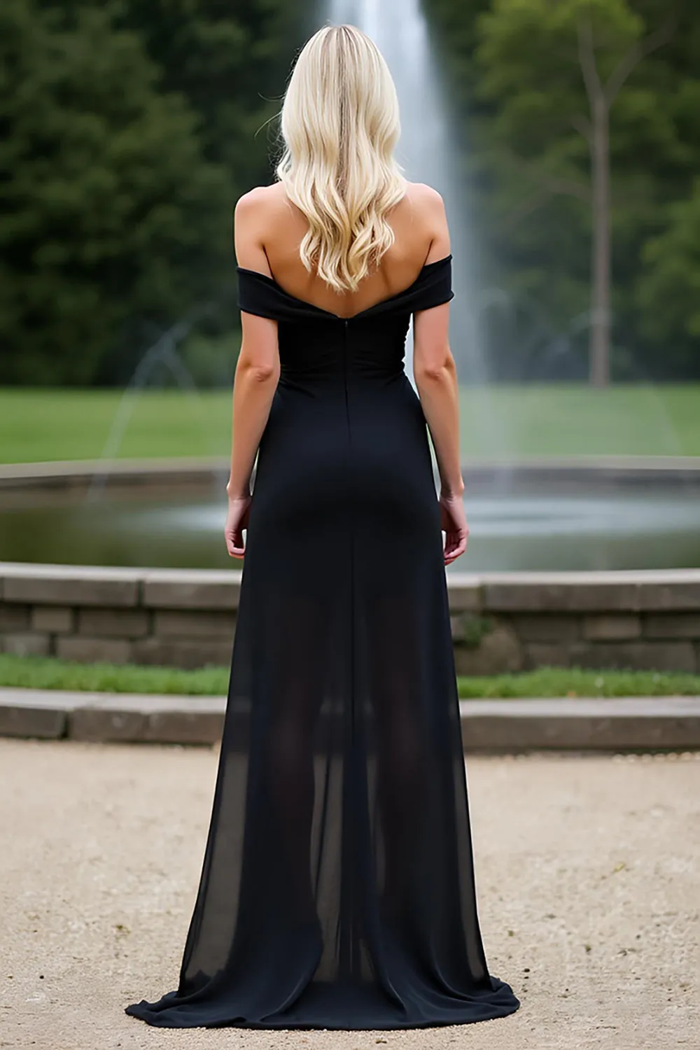 Black Sheath Long Off the Shoulder Chiffon Bridesmaid Dress sold by Zapaka product image thumbnail 2