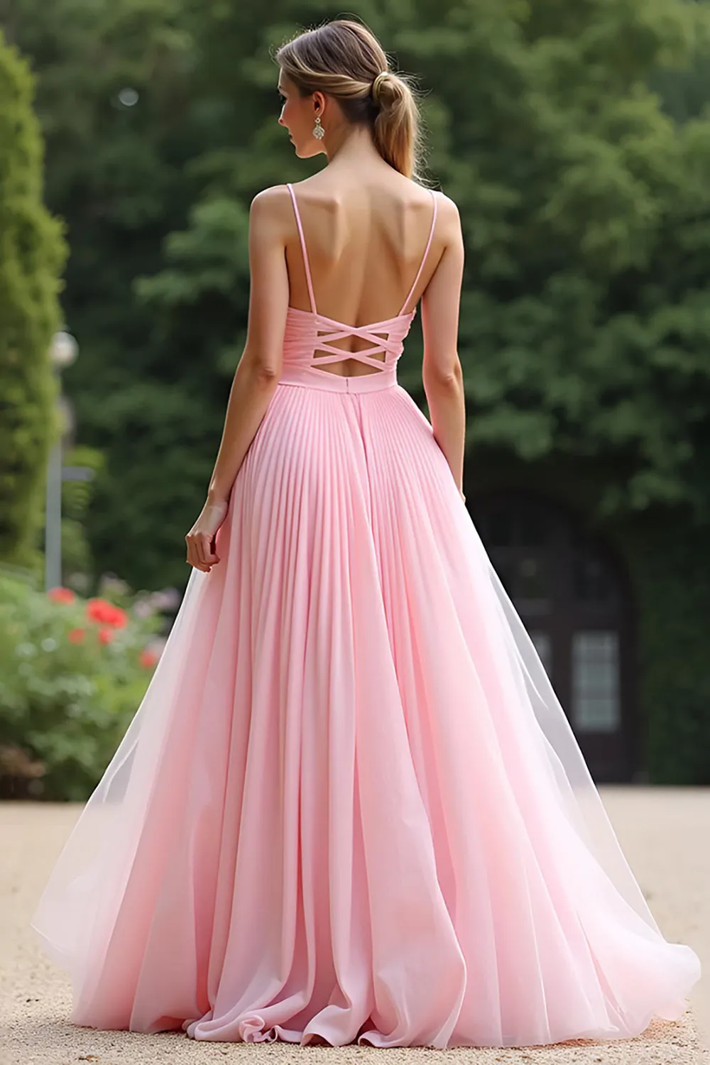 Chic Pink A Line Pleated Chiffon V Neck Bridesmaid Dress sold by Zapaka product image thumbnail 2