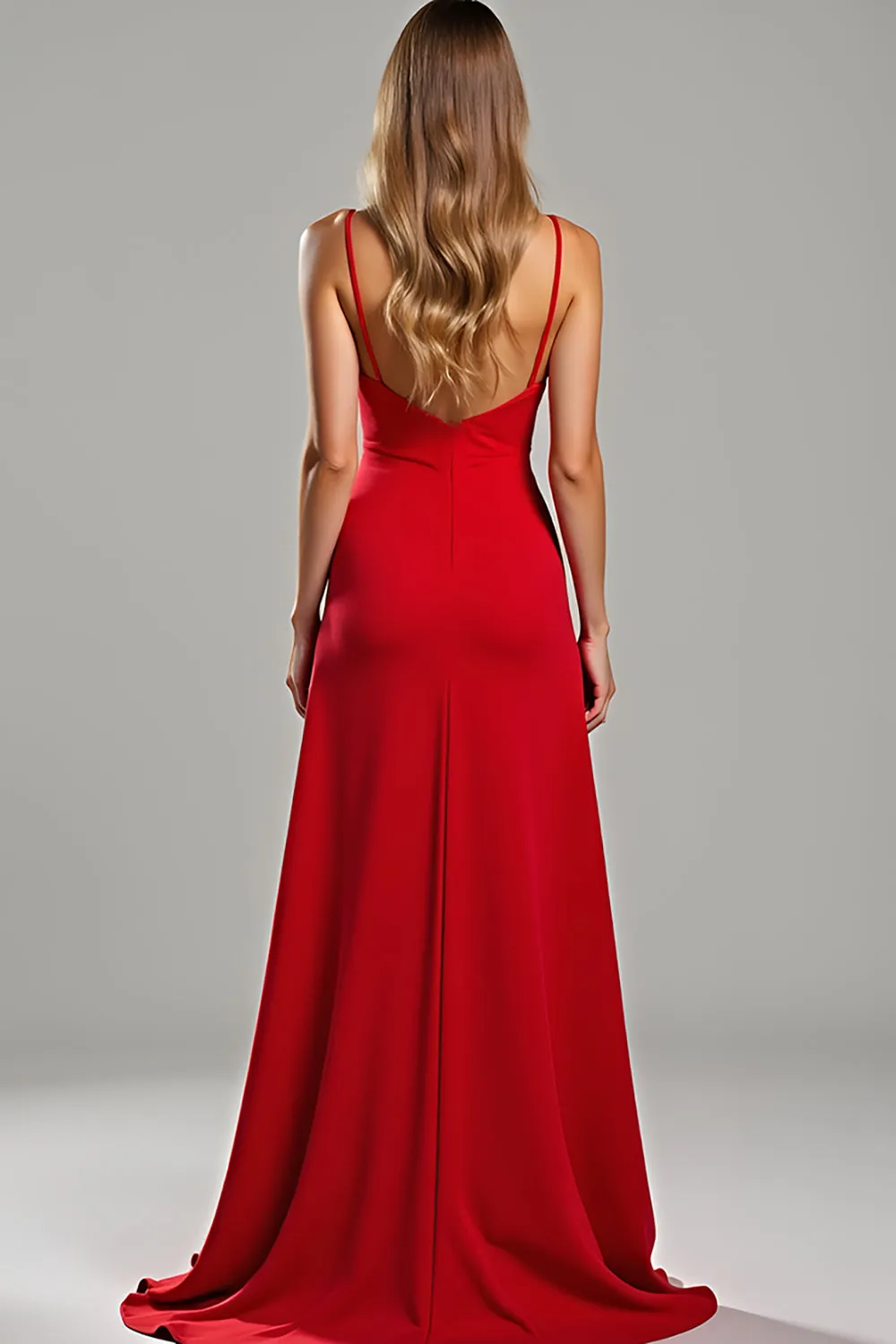 Red Sheath Satin Spaghetti Straps Long Bridesmaid Dress sold by Zapaka product image thumbnail 2