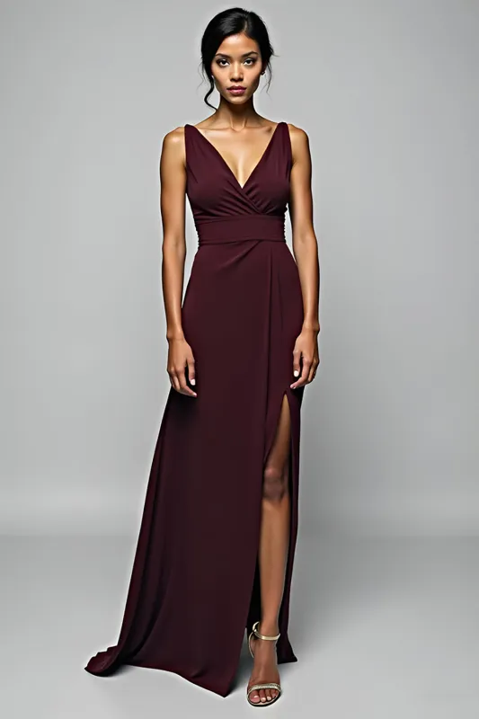 Cabernet Sheath Spaghetti Straps Long Bridesmaid Dress with Slit sold by Zapaka