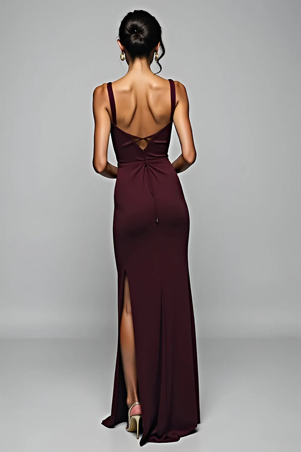 Cabernet Sheath Spaghetti Straps Long Bridesmaid Dress with Slit sold by Zapaka product image thumbnail 2