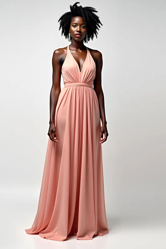 Blush Pink Spaghetti Straps A line Backless Long Bridesmaid Dress sold by Zapaka