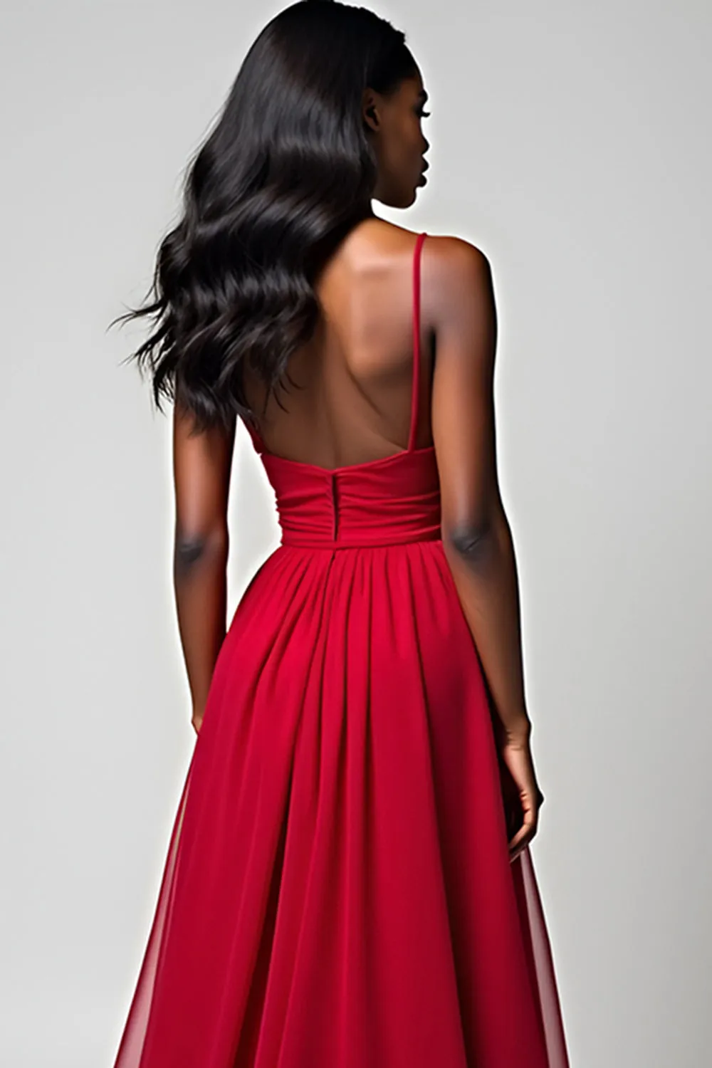 Red Spaghetti Straps A Line Long Bridesmaid Dress sold by Zapaka product image thumbnail 5