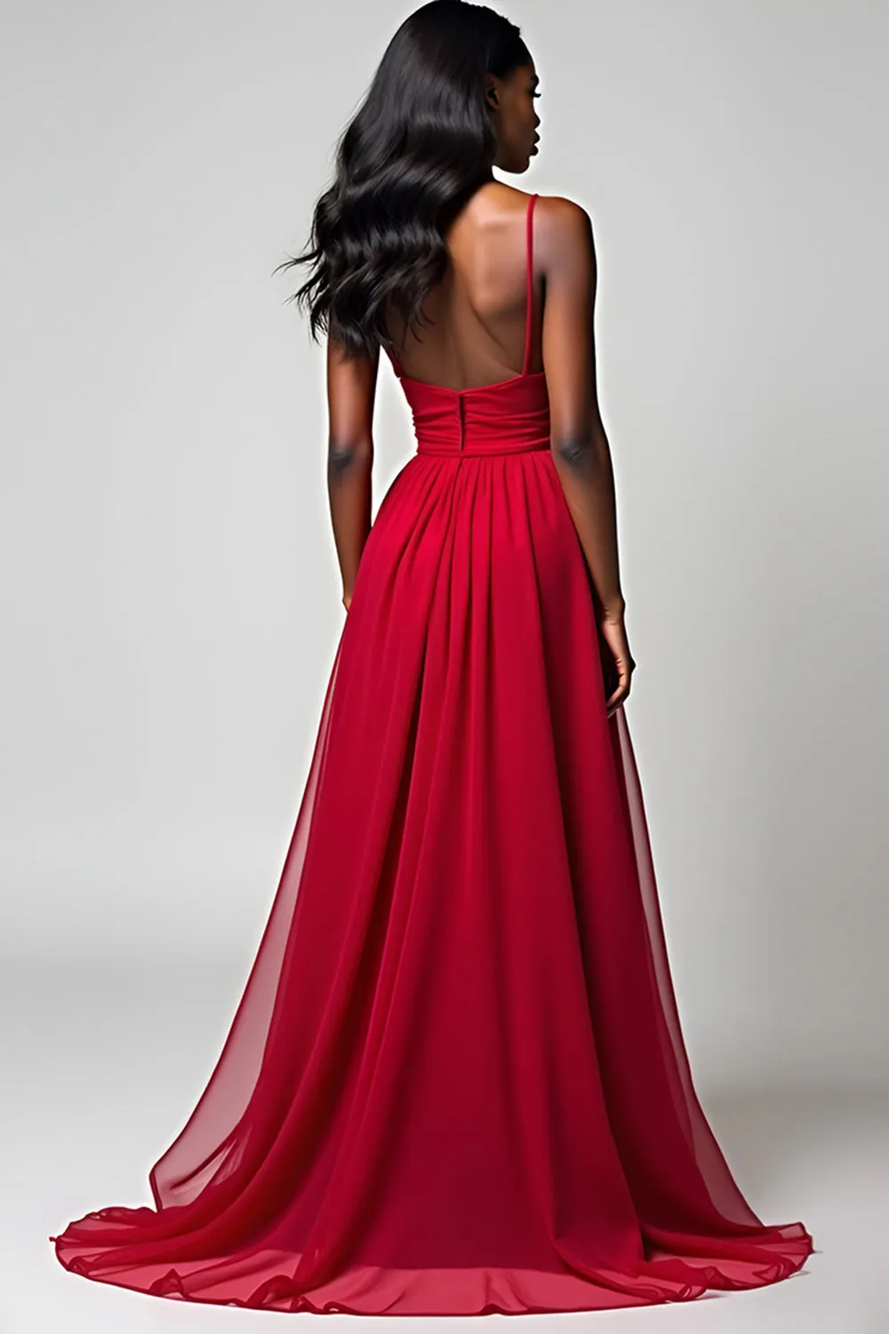 Red Spaghetti Straps A Line Long Bridesmaid Dress sold by Zapaka product image thumbnail 2