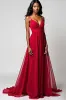 Red Spaghetti Straps A Line Long Bridesmaid Dress sold by Zapaka
