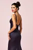 Mermaid Spaghetti Straps Navy Pleated Long Bridesmaid Dress sold by Zapaka