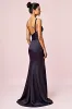 Mermaid Spaghetti Straps Navy Pleated Long Bridesmaid Dress sold by Zapaka