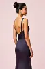 Mermaid Spaghetti Straps Navy Pleated Long Bridesmaid Dress sold by Zapaka