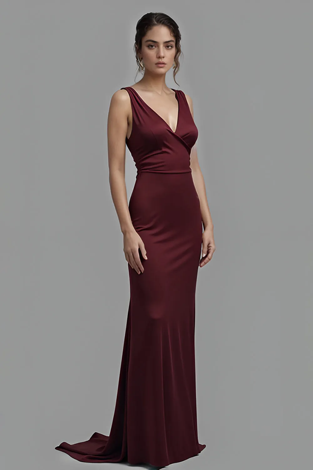 Simple Cabernet Mermaid Spaghetti Straps Long Bridesmaid Dress sold by Zapaka
