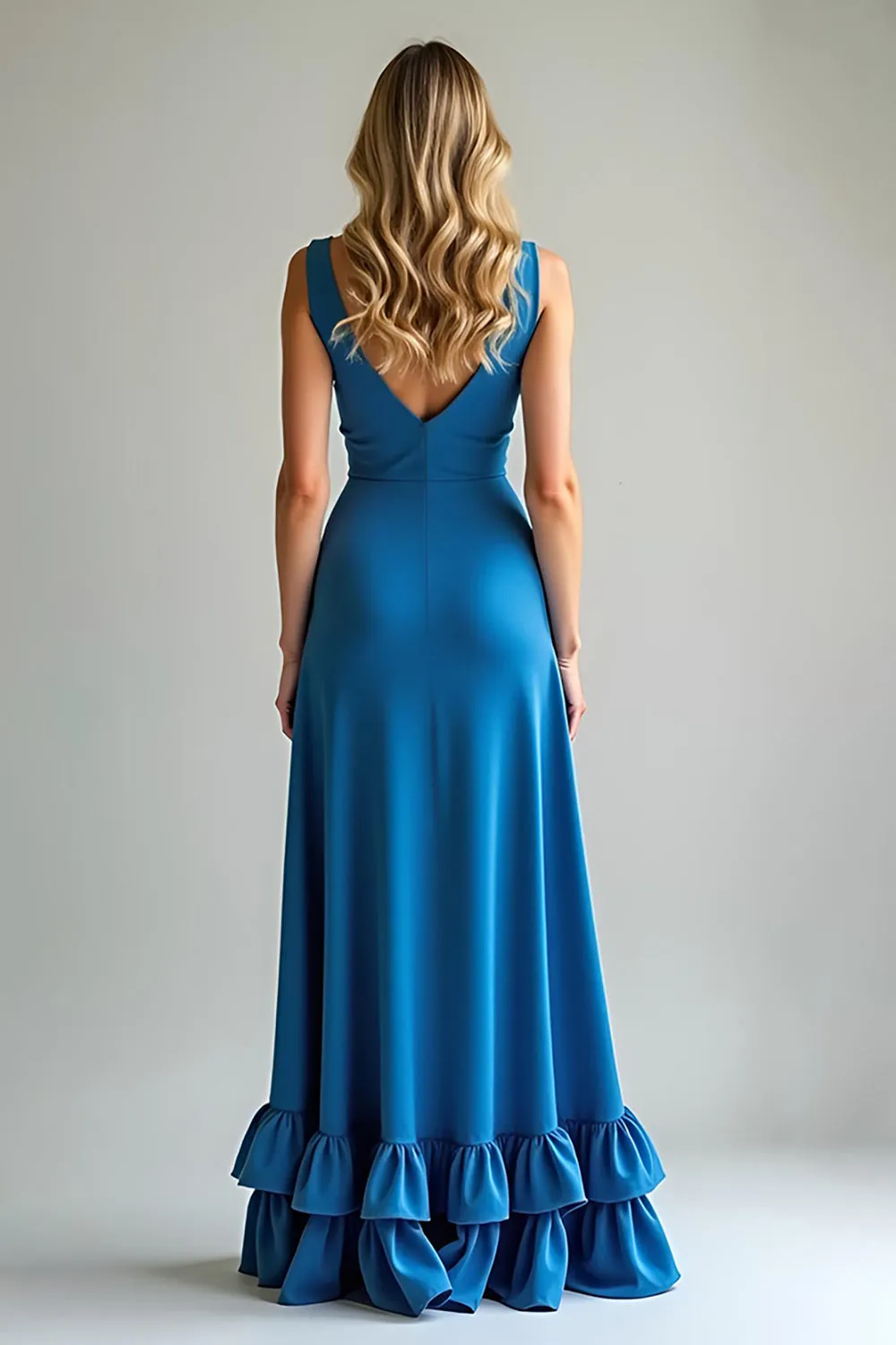 Blue Sheath V-Neck Tiered Ruffled Bridesmaid Dress sold by Zapaka product image thumbnail 2