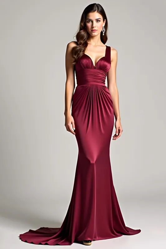 Mermaid Burgundy Spaghetti Straps Bridesmaid Dress sold by Zapaka