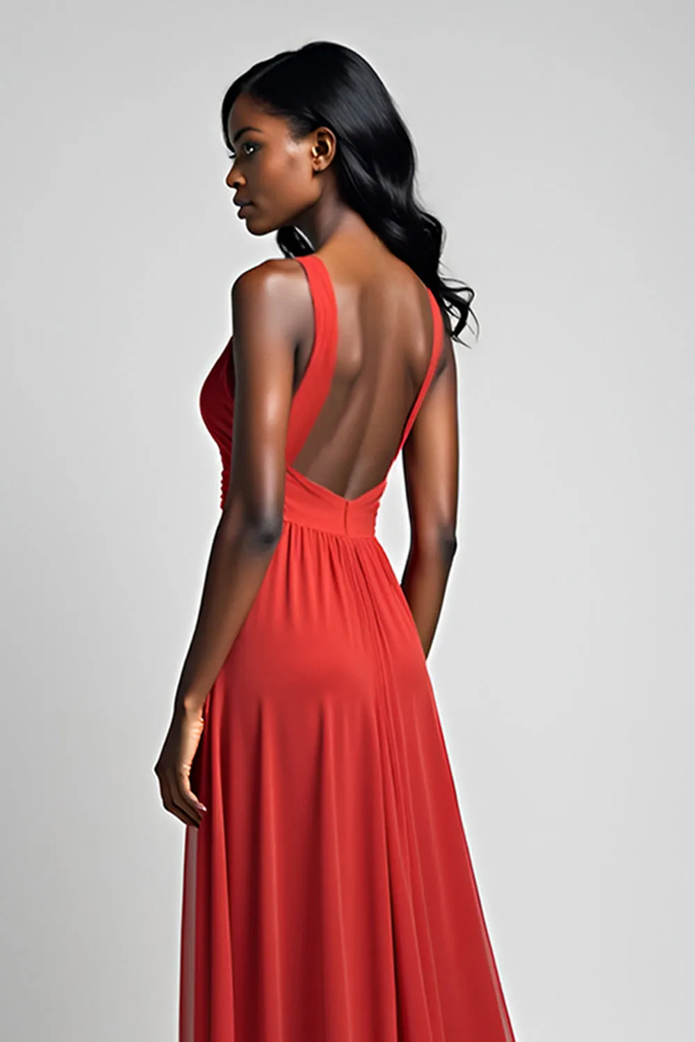 Red Spaghetti Straps A Line Long Bridesmaid Dress sold by Zapaka product image thumbnail 5