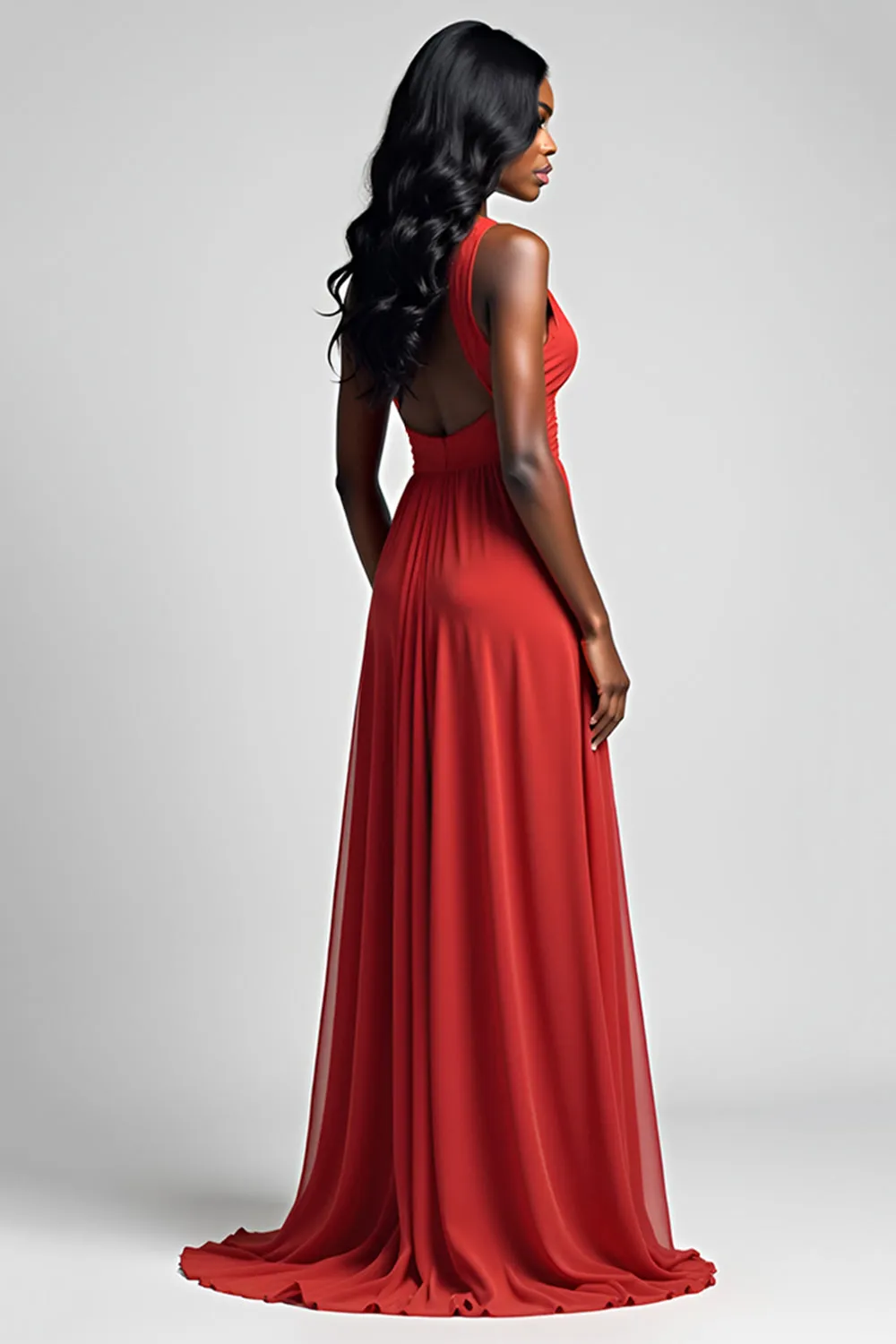 Red Spaghetti Straps A Line Long Bridesmaid Dress sold by Zapaka product image thumbnail 2