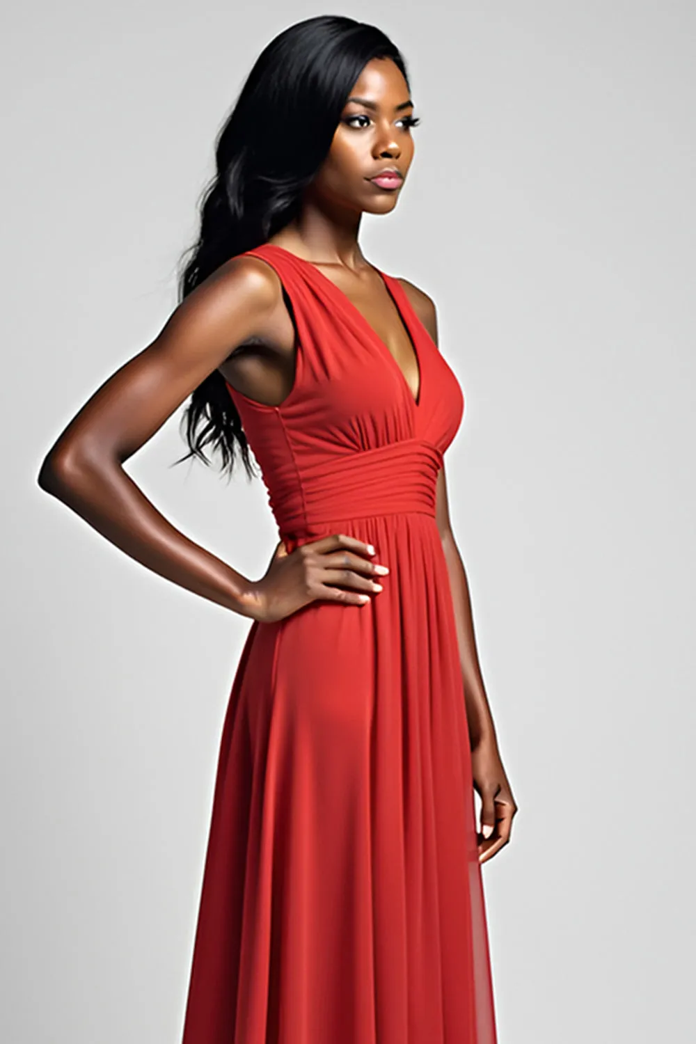 Red Spaghetti Straps A Line Long Bridesmaid Dress sold by Zapaka product image thumbnail 4